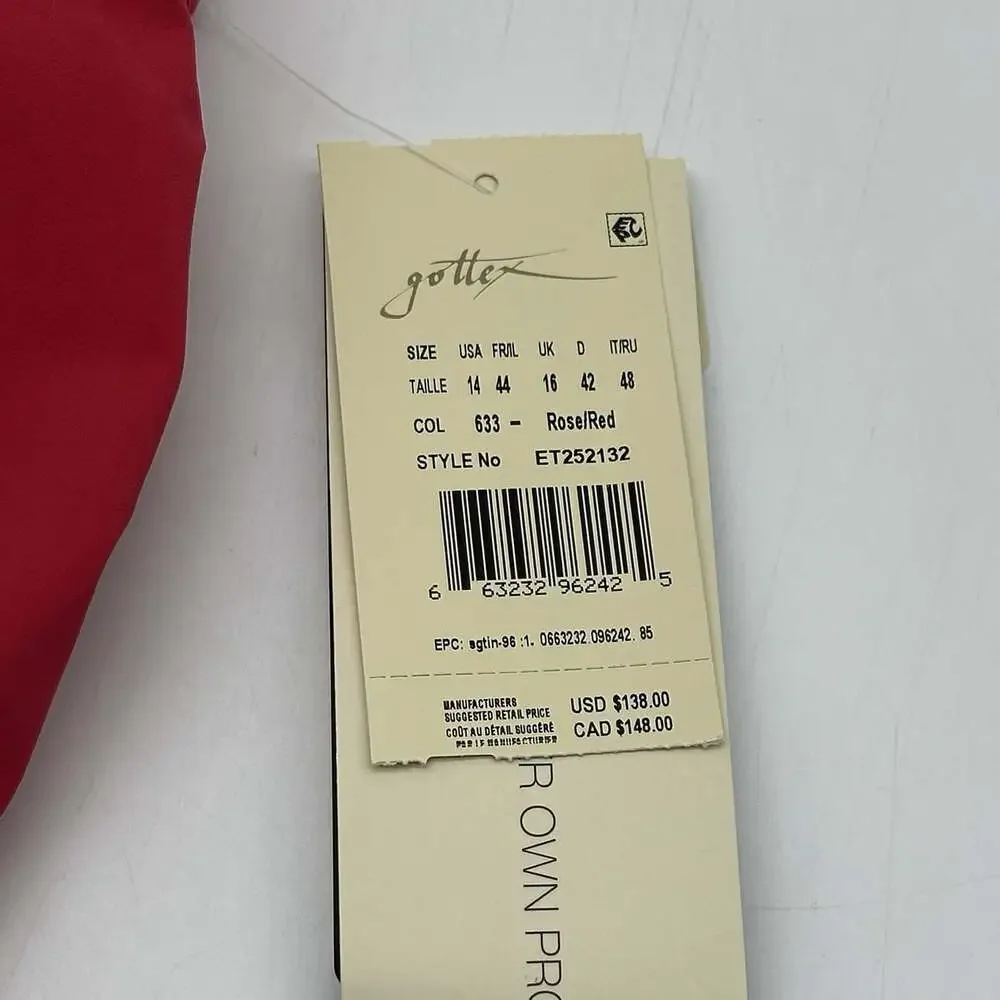 Profile by Gottex Tutti Frutti Size 14 Red Rose V-Neck Ruffle One Piece Swimsuit